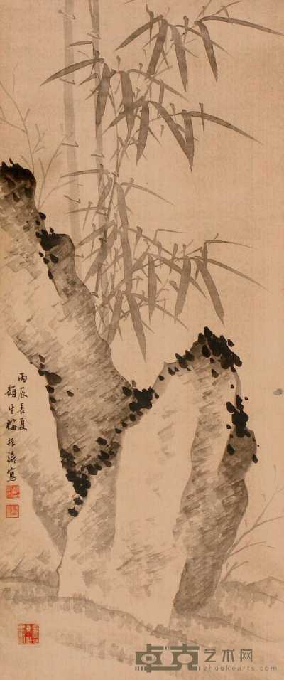 梅振瀛 丙辰（1916年）作 墨竹 立轴 97×40cm